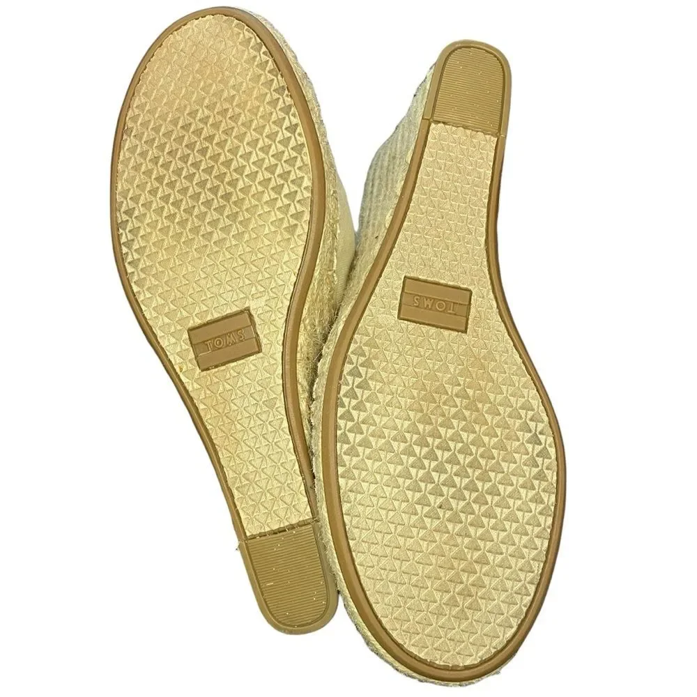 Tom's Monica Wedge Espadrille Adjustable Strap Creme Color Open Toe Size 10